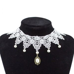 Victorian White Lace Beaded Choker